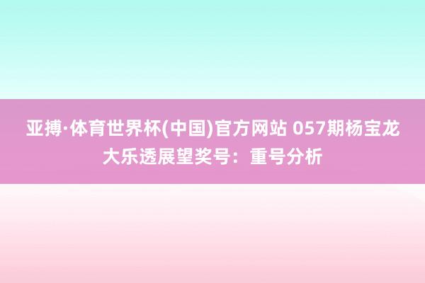 亚搏·体育世界杯(中国)官方网站 057期杨宝龙大乐透展望奖号：重号分析