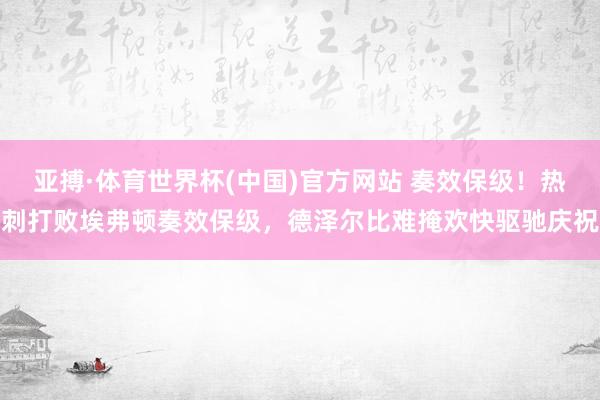 亚搏·体育世界杯(中国)官方网站 奏效保级！热刺打败埃弗顿奏效保级，德泽尔比难掩欢快驱驰庆祝