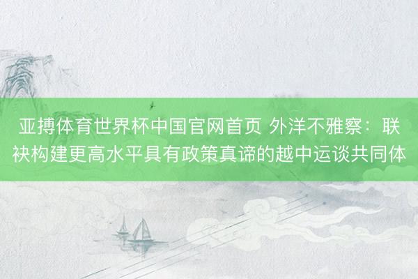 亚搏体育世界杯中国官网首页 外洋不雅察：联袂构建更高水平具有政策真谛的越中运谈共同体